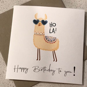 Llama birthday card - Hola llama card - cute llama birthday card