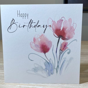 Tulip Birthday card, card for her, personalised birthday card for her , pink tulips