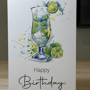Cocktail glass birthday card, Cocktail birthday card, Alcohol birthday card, Cocktail card,  7x5 inch card