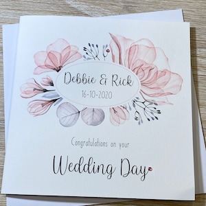 Personalised wedding card- bride and groom - pink wedding card - pretty wedding card - wedding card with names and date