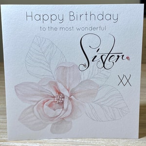 Sister birthday card - personalised card for sister, pink magnolia birthday card, sister card