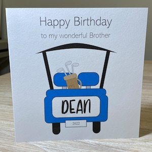 Personalised Golf birthday card, Golf cart card, card for golf lover, Son, Dad, Brother, Grandson birthday card, card for him, golf buggy