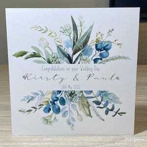 Personalised wedding card, Green leaves wedding card,