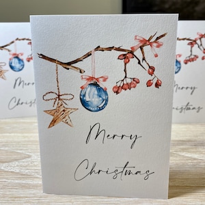 Christmas card pack - pack of 10 Christmas cards - Bauble and branch, Rustic Christmas card, c6 Christmas cards, personalised Christmas card