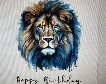 Lion Birthday card - personalised birthday card , African Lion birthday card, Blue Lion birthday card, majestic Lion