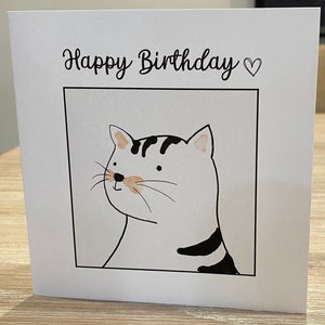Cat birthday card, Cute cat drawing birthday card, card for cat lover, personalised cat birthday card