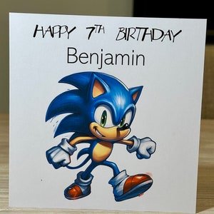 Kids Personalised Birthday Card. Sonic hedgehog birthday card, card for son grandson.
