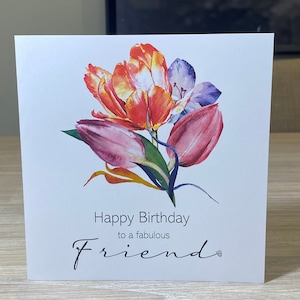 Friend birthday card - personalised friend birthday card, special friend card, Birthday card for friend, bright flowers card, bright tulips