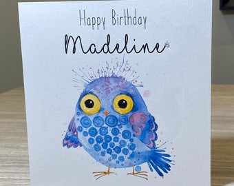 Personalised Birthday card, owl birthday card, cute owl, card for girl, girls birthday card, owl card