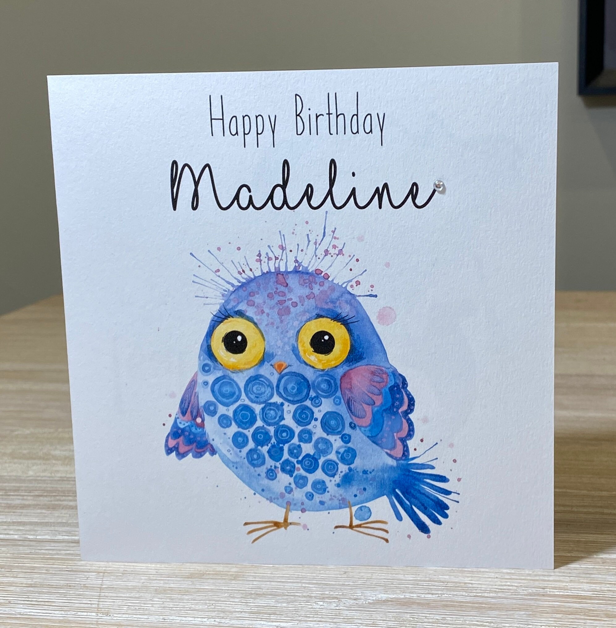 Personalised Birthday card, owl birthday card, cute owl, card for girl, girls birthday card, owl car