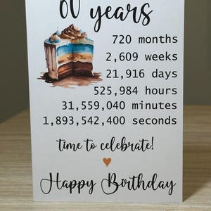 60th Birthday card, Personalised 60th Birthday card, AGE in weeks hours seconds birthday card, 7x5 inch card