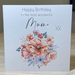 Mum Birthday card- apricot flowers - option to personalise