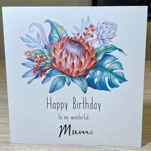 Mum Birthday card - protea birthday card for mum, Australian flower birthday card,