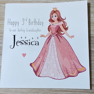 Personalised girls birthday card, Princess birthday card, girls birthday card, card for young girl, pink princess card