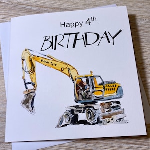 Kids birthday card, personalised kids birthday card, backhoe birthday card, 1st 2nd 3rd 4th 5th 6th birthday card, boys birthday card
