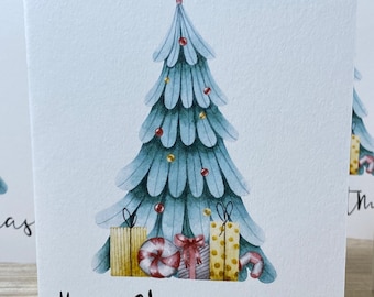 Personalised Christmas card , Christmas tree card, Christmas card, green tree Christmas card, watercolour Christmas tree