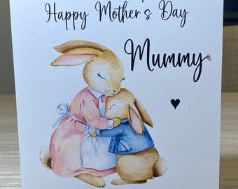 Mothers Day card - mummy card, peter rabbit inspired card, mother and son card, mum card
