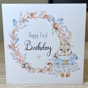kids birthday card, personalised girls birthday card, 1st 2nd 3rd 4th 5th , granddaughter, girls 1st birthday card, one, bunny rabbit card