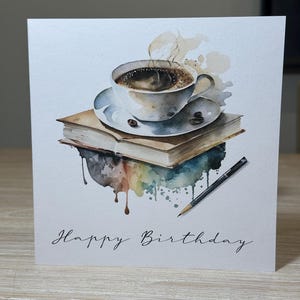 Personalised birthday card, coffee and book birthday card, card for him, card for man , card for dad son brother grandad pop son in-law