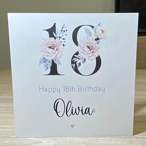 Personalised 18th birthday card, personalised 18th birthday card, floral card for her, add any age birthday card, Age birthday card.