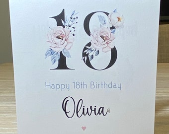 Personalised 18th birthday card, personalised 18th birthday card, floral card for her, add any age birthday card, Age birthday card.