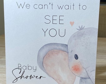 Baby shower card with matching envelope, personalised baby shower card, can't wait to see you card, Elephant baby shower card