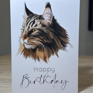 Maine coon cat birthday card, Maine coon card, Cat birthday card, cat card, Personalised cat card, 7x5 inch card, Animal birthday card