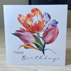 Birthday card - bright tulips, personalised birthday card, Birthday card for her,  Female Birthday card, birthday card with tulips