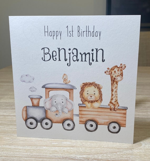 Personalised 1st birthday card, card for boys 1st birthday, first birthday card for boy, cute animal card for kids, card for one year old
