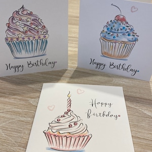 3 x Birthday cards, pack of 3 cupcake cards, set of birthday cards for her, cake birthday card, personalised birthday card