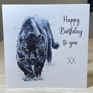 Birthday card - blank panther birthday card- personalised panther birthday card- wild cat birthday card- stalking panther card