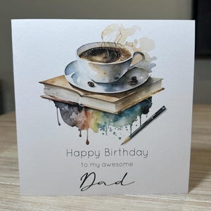 Dad birthday card. card for dad, coffee and book card, Father birthday card, card for father