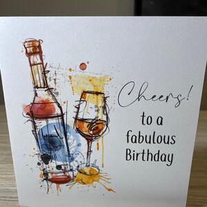 Birthday card - Wine bottle and wine glass birthday card, alcohol birthday card, cheers birthday card