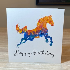 Horse birthday card, Watercolour horse card, card for horse lover, Personalised horse birthday card,  Running Horse