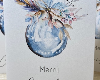 Personalised Christmas card, Christmas card, Bauble Christmas card,  blue bauble Christmas card