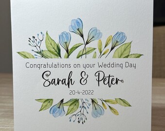 Personalised wedding card, green and blue wedding card, custom made wedding card