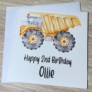 Personalised boys birthday card - yellow truck birthday card, kids birthday card, card for 1st 2nd 3rd 4th 5th birthday