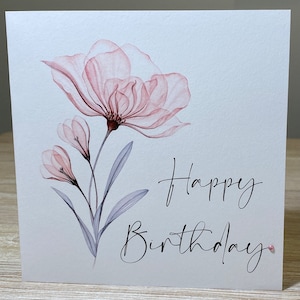 Birthday card - personalised birthday card for her, floral birthday card, pink flower birthday card
