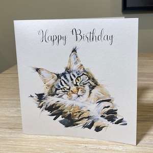 Cat Birthday card, Maine coon birthday card, card with Maine coon cat, cat lover birthday card, personalised birthday card