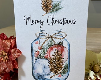 Personalised Christmas card, baubles and holly card, Christmas card, Christmas cards