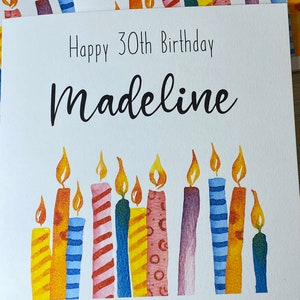 Personalised birthday card , Card for her, Card for him, Candles ,  Any age birthday card , 16th, 17th, 18th, 19th, 21st, 30th, 40th, 50th,