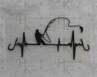 Iron-on transfer - Fishing & Heart Line (Love, Passion) - many possible colors