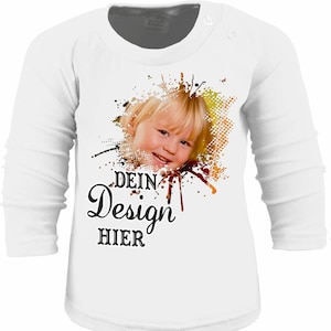 T-shirt basic a maniche lunghe per neonati e bambini personalizzata con il motivo desiderato, stampata individualmente con testo, logo, foto