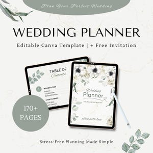 Ultimate 170-Page Editable Wedding Planner Canva Template | Editable Bride Binder + Timeline + Budget + Guest List + more | Instant Download