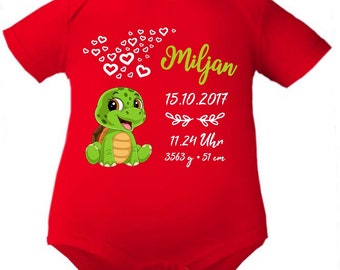 Baby Body kurzarm personalisiert mit Cute Schildkröte und Geburtsdaten