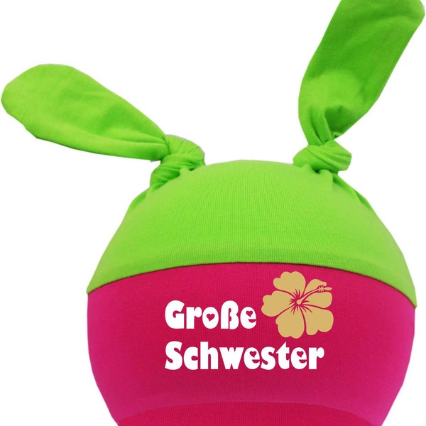 2-Zipfel Babymütze Multicolor Große Schwester