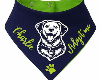 Personlig hundbandana "Adoptera mig" | Vändbar bandana med personligt namn | 5 storlekar | Bomull | För små och stora hundar
