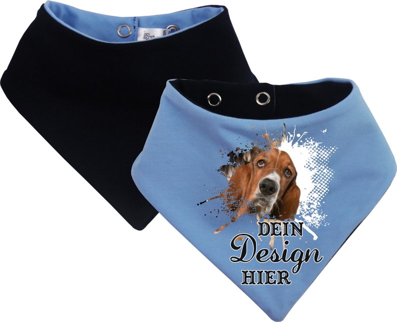 Hunde Wende Halstuch Multicolor personalisiert mit deinem Wunschmotiv hellblau-navy