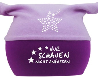 Hoofddoek babymutsje veelkleurig met Just look don&#39;t touch