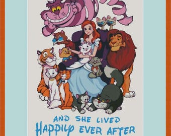 Crazy Cat lady - PDF . Counted cross stitch pattern . Digital Design . Instant download . Princess . Princess . Happy Ever After